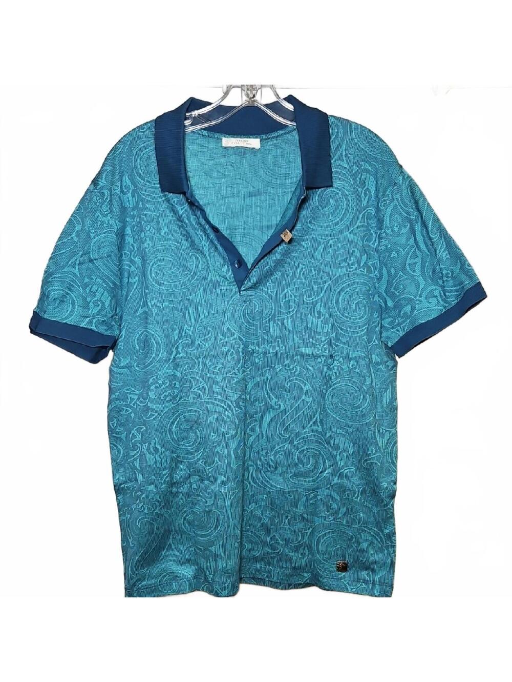 Versace Collection | Teal Patterned Polo Shirt | L